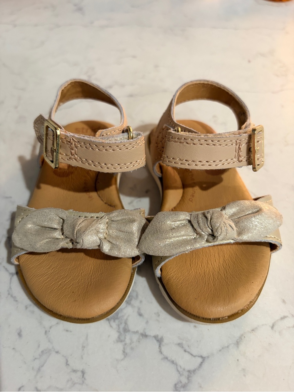 Baby Girl Gold Metallic Bow Sandals - Stride Rite, Size 9-12 M